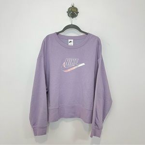 Nike Futura Swoosh Purple Lilac Crewneck Fleece Crop Sweatshirt Women’s 1X